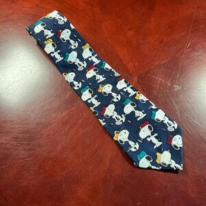 VTG Peanuts Snoopy Navy Multicolor Retro Novelty Golf Comic Silk Tie